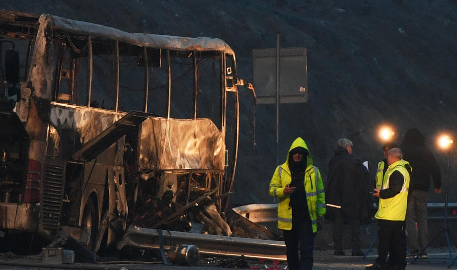 The burning Macedonian bus in Bulgaria /