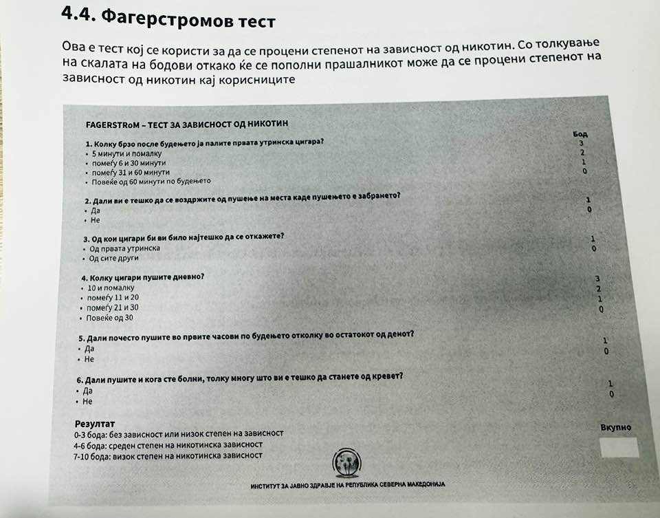 Извор: Стандардна оперативна процедура за работа на советувалишта за откажување од користење тутун при центрите за јавно здравје