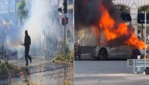 ВИДЕО | Полицијата во Женева приведе над дваесетмина на протест против Г7 – демонстранти фрлаа камења и запалија „тесла“