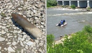 ФОТО | Граната тешка 45 килограми пронајдена во Вардар кај Неготино
