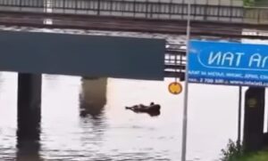 ВИДЕО | Скопје под вода, тој на душек – маж заплови по булевар Србија
